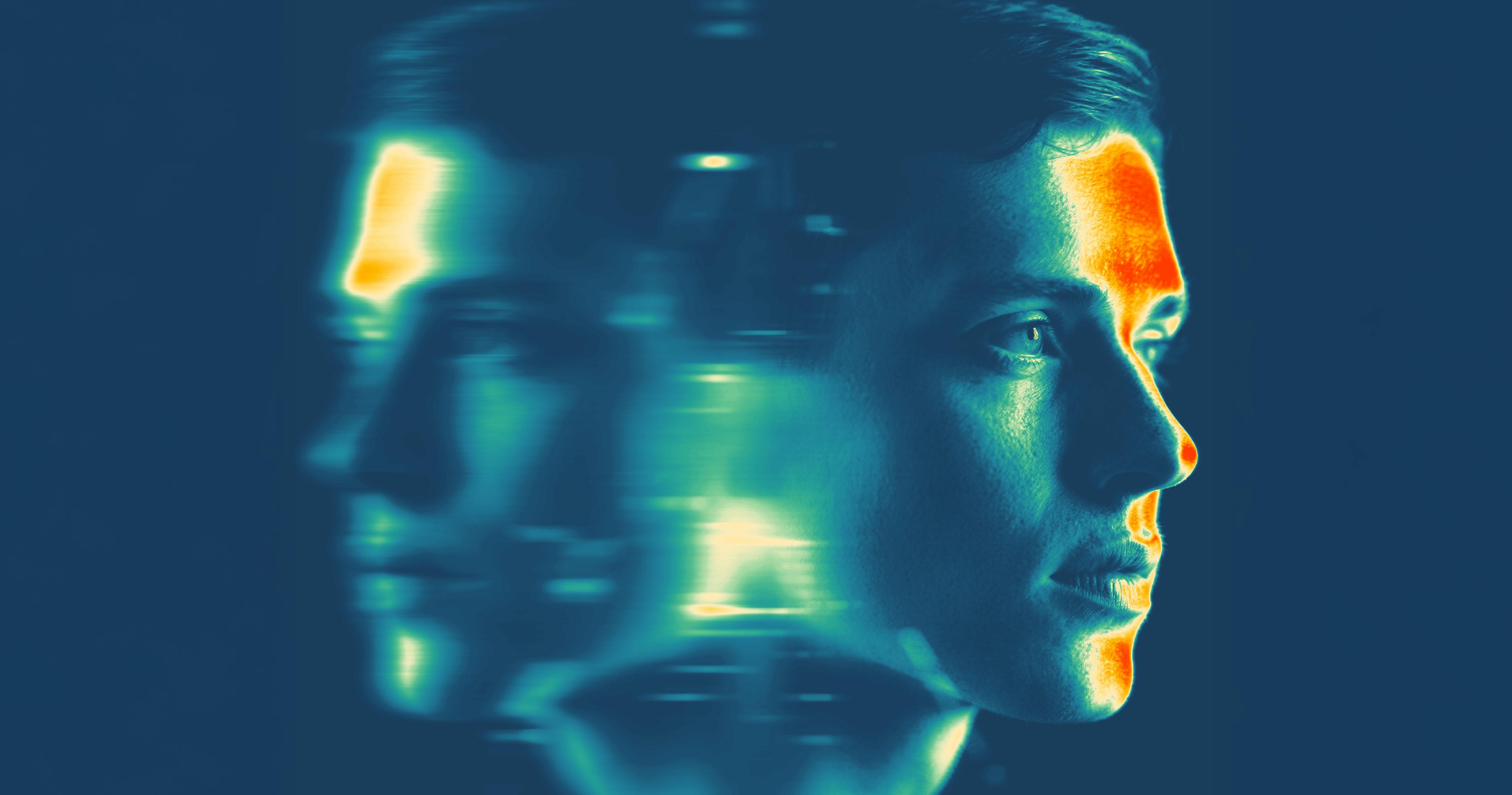 mirrored faces looking opposite directions