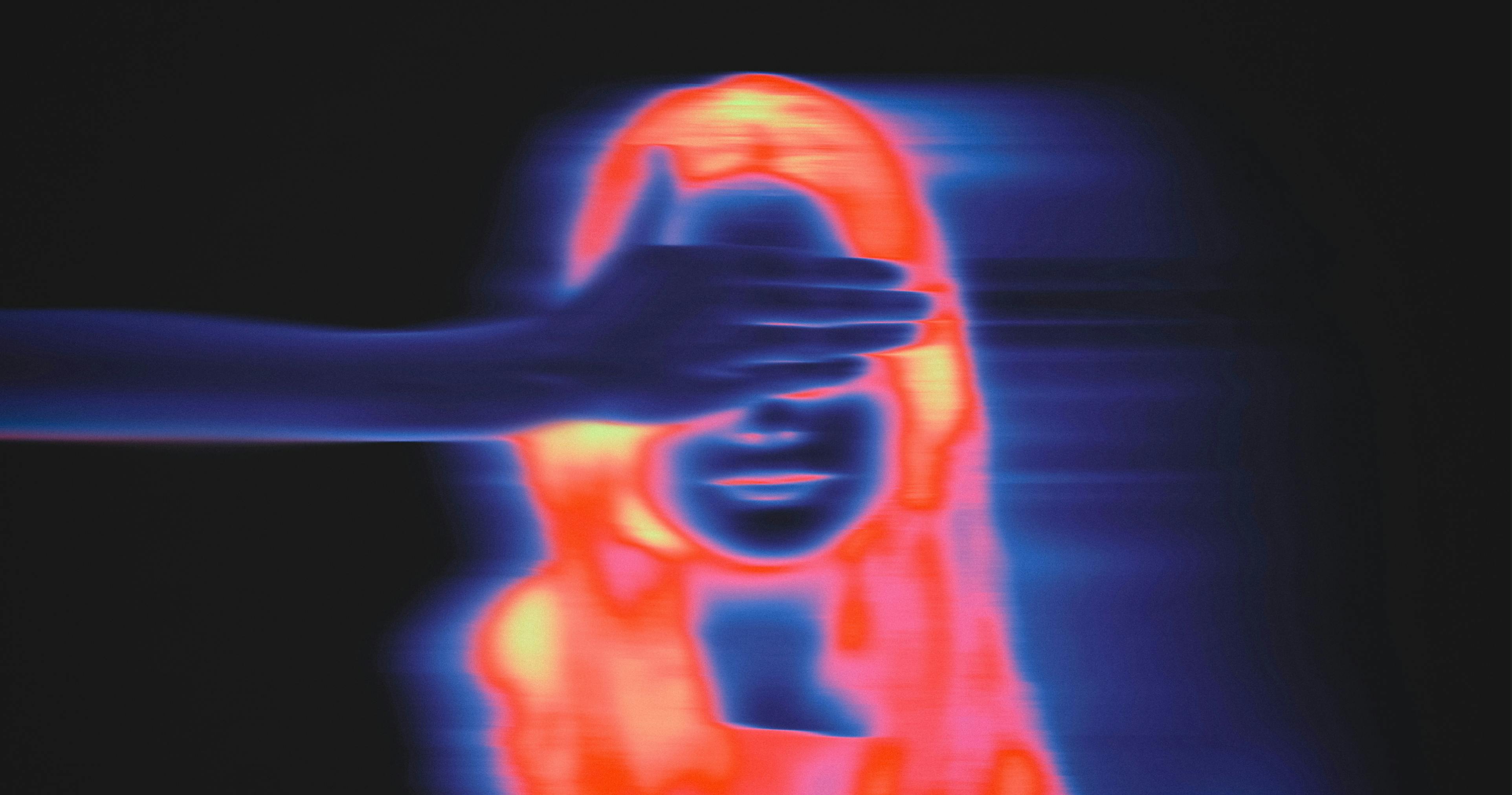 stylized image of portrait of woman with hand covering eyes