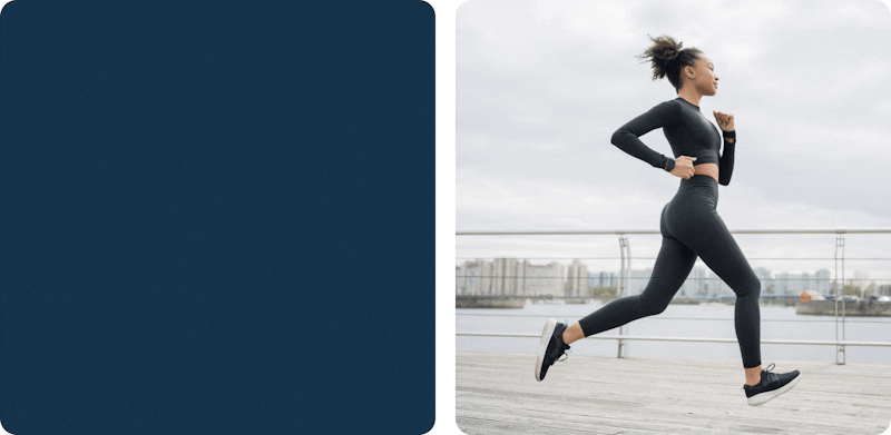 GIF of woman running in various backgrounds changed using imgix background replacement tool
