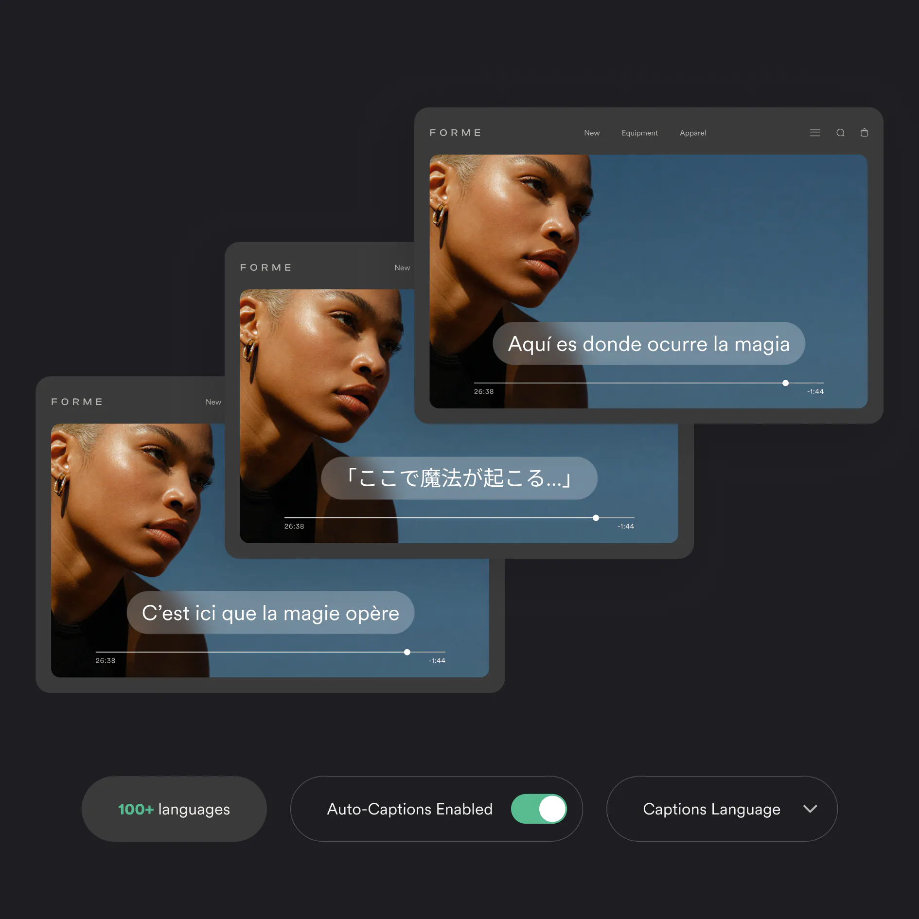 Captions translated across multiple languages